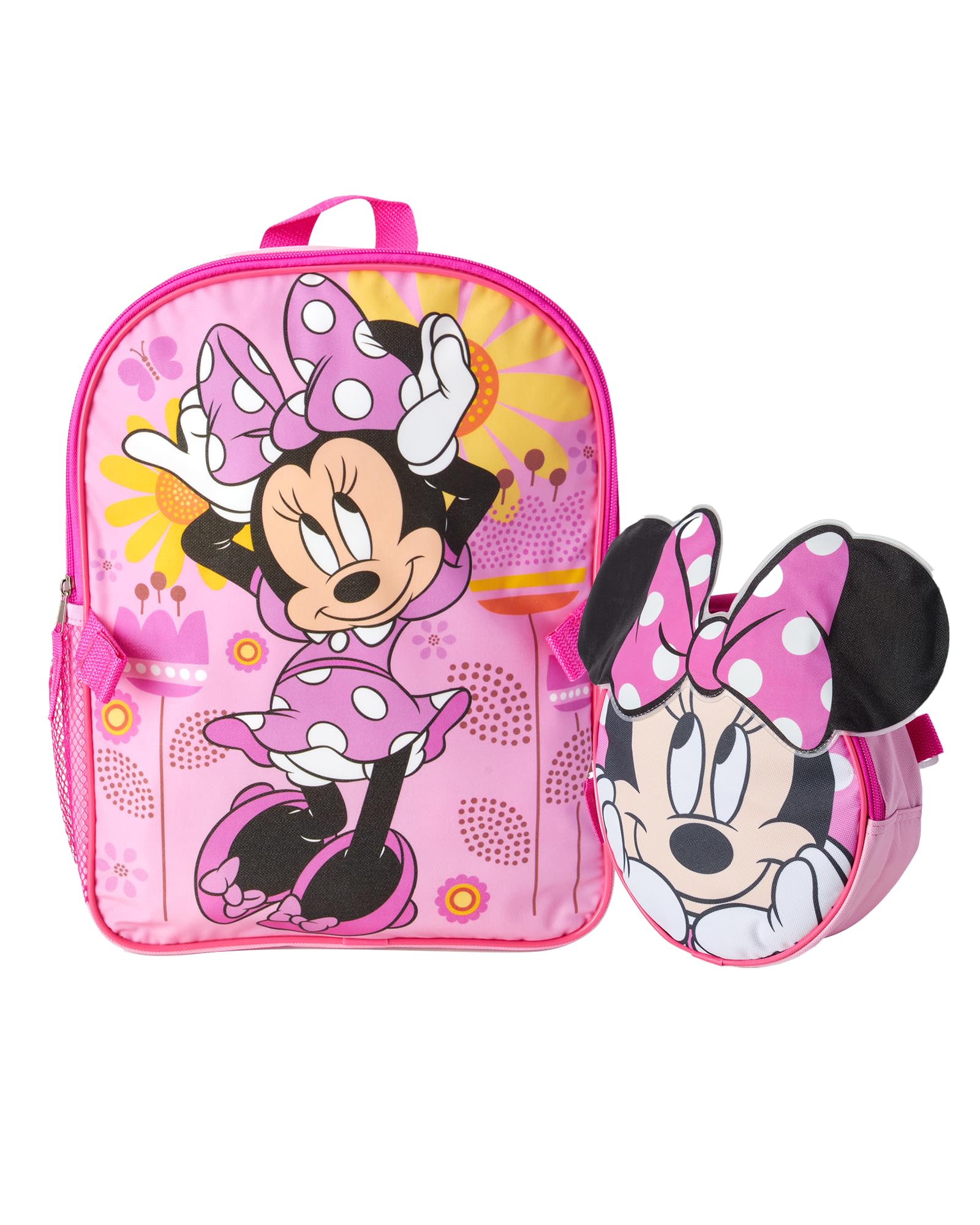 Fast Forward Minnie Mouse Kids Backpack and Lunch Box Set - 14" Girls Backpack with Lunch Box for Preschool and Kindergarten, Minnie Pink
