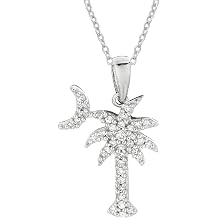 Ritastephens Sterling Silver Shiny Cubic Zirconia Palmetto Moon Necklace SC State Flag Charm, South Carolina Flag Pendant, Palm and Moon Charm Necklace
