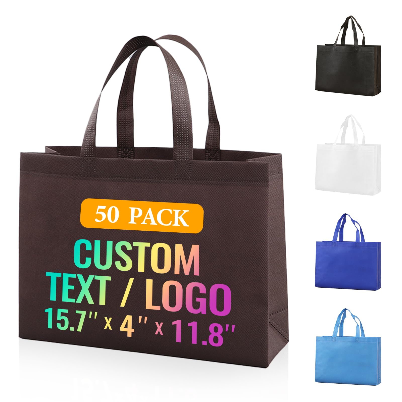 KQVXZZB 50 Custom Reusable Grocery Bags with Logo - Personalized Totes for Business, Events, Travel, and Daily Use