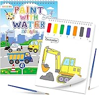 SOCOLER Traffic Theme Paint with Water Coloring Book for Toddlers 1-8 - Mess Free Watercolor Kit, 20 Pages, Educational Art Craft Gift