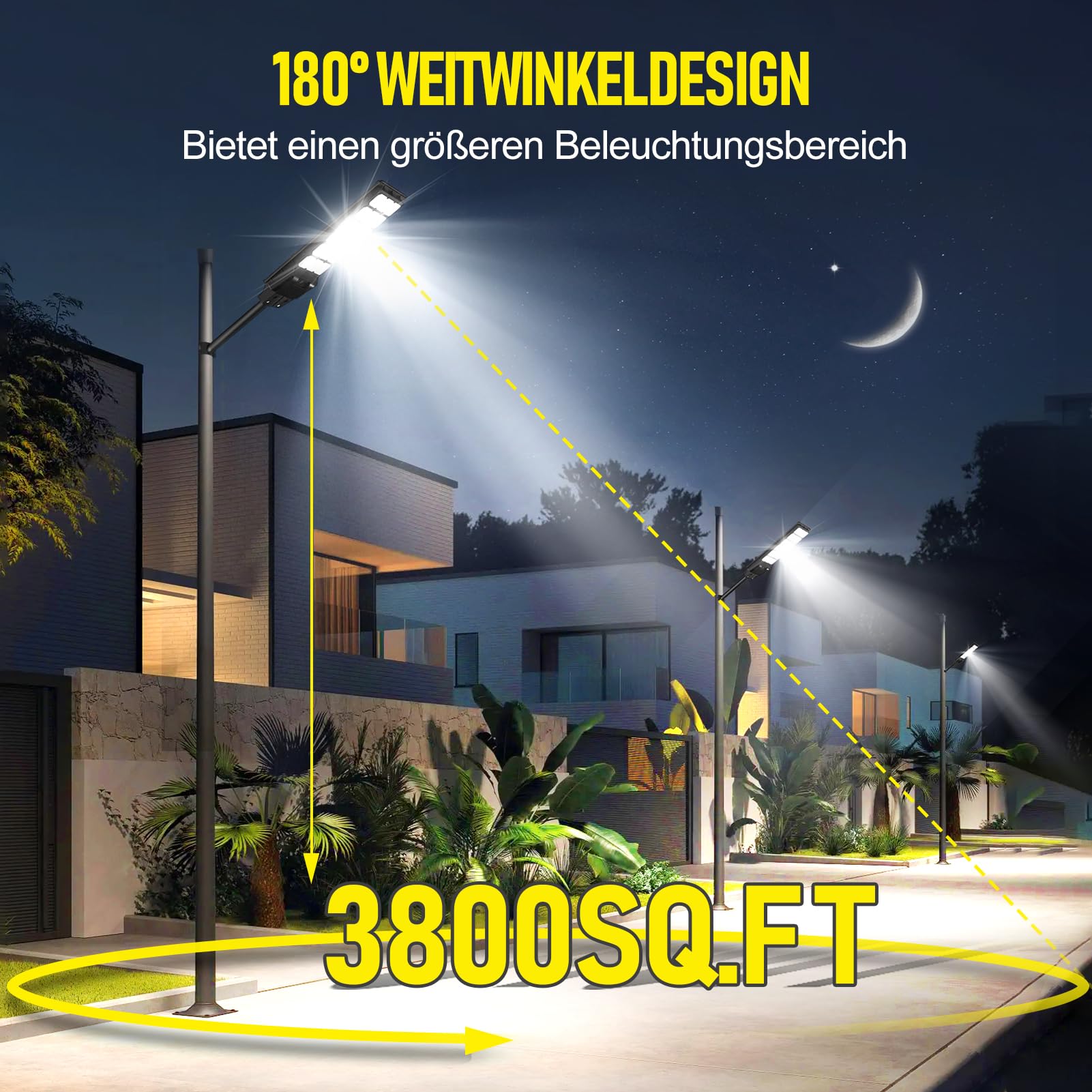 Zewnętrzna lampa uliczna solarna 600 W z czujnikiem ruchu i zdalnym sterowaniem, 576 diod LED 6500K, IP65, wodoodporny, 3 inteligentne tryby