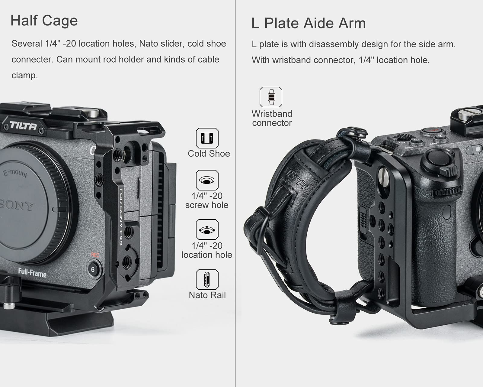 (Black) TILTA TA-T13-FCC-B Camera Cage Jaula de cámara para Sony FX3 ILME-FX3 Tiltaing Rig
