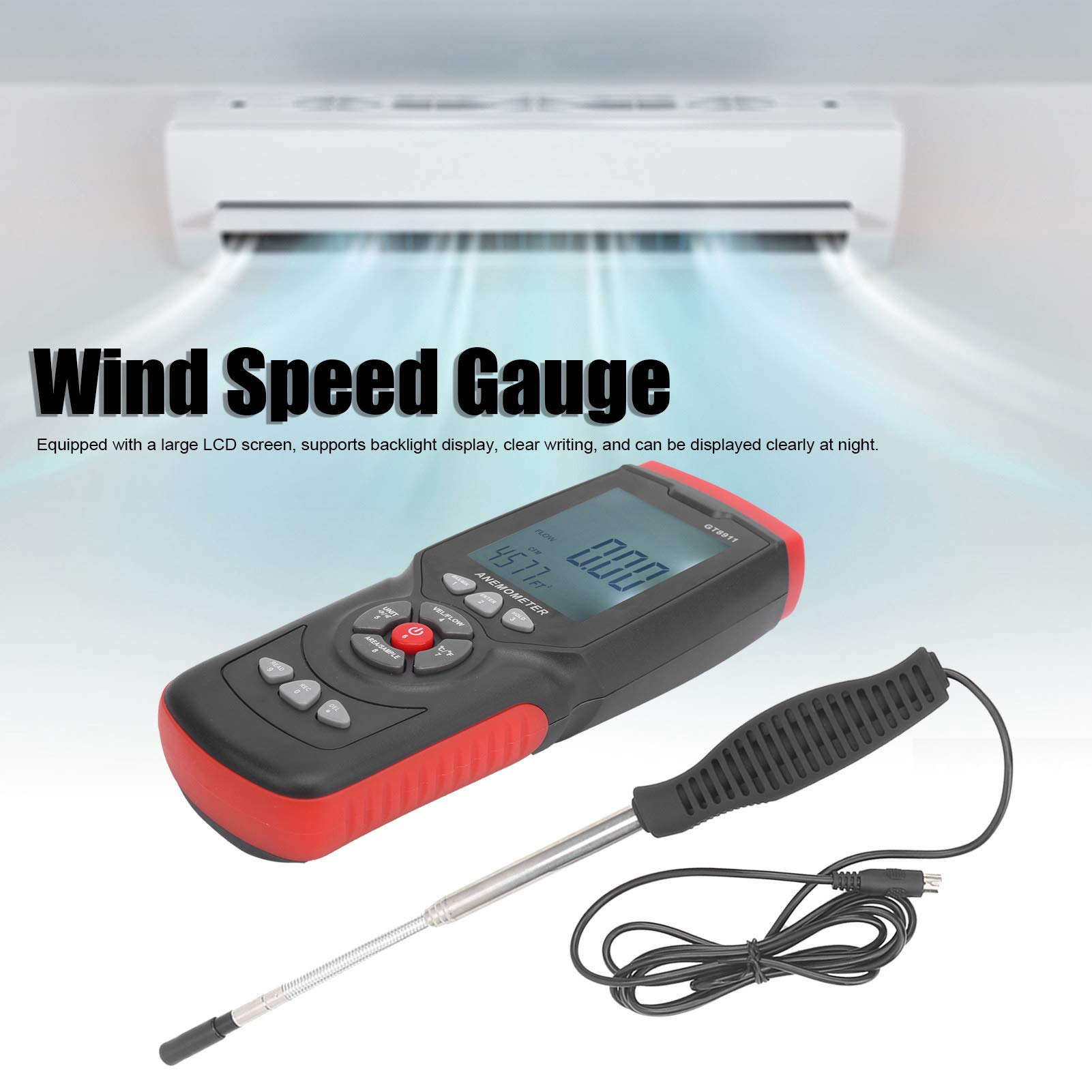 Jeanoko 1PCS GT8911 Digital LCD Wind Speed Meter, Wind Speed Meter for Engineering Office Factory