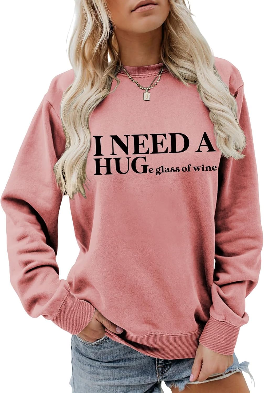 I Need A Huge Glass of Wine Women Funny Crewneck Sweatshirt Casual Long Sleeve Top Pullovers