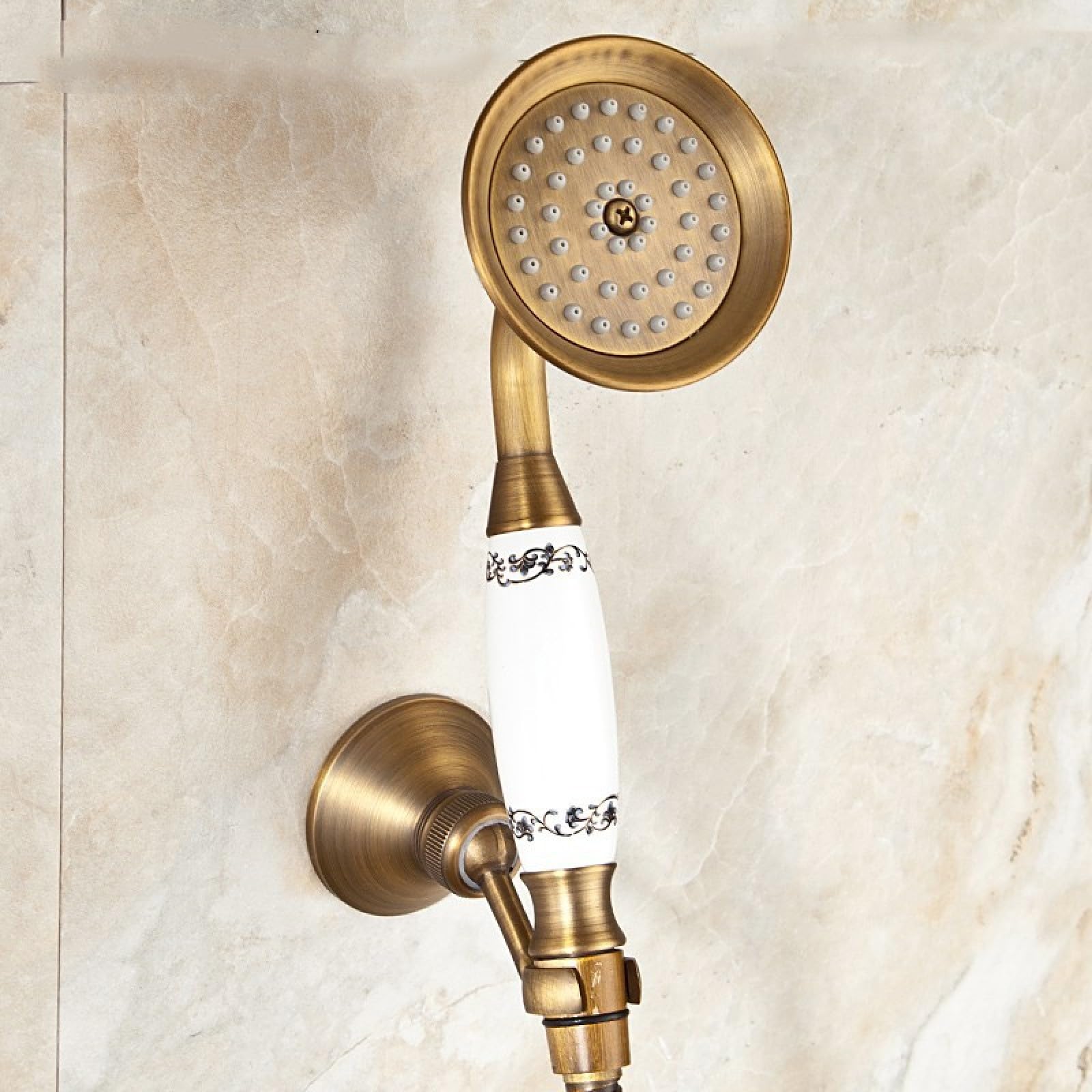 Faucet All-Copper - Asiento de ducha móvil universal para cabezal de ducha de mano, base de cobre, aspersor antiguo + manguera + base, juego de tres piezas