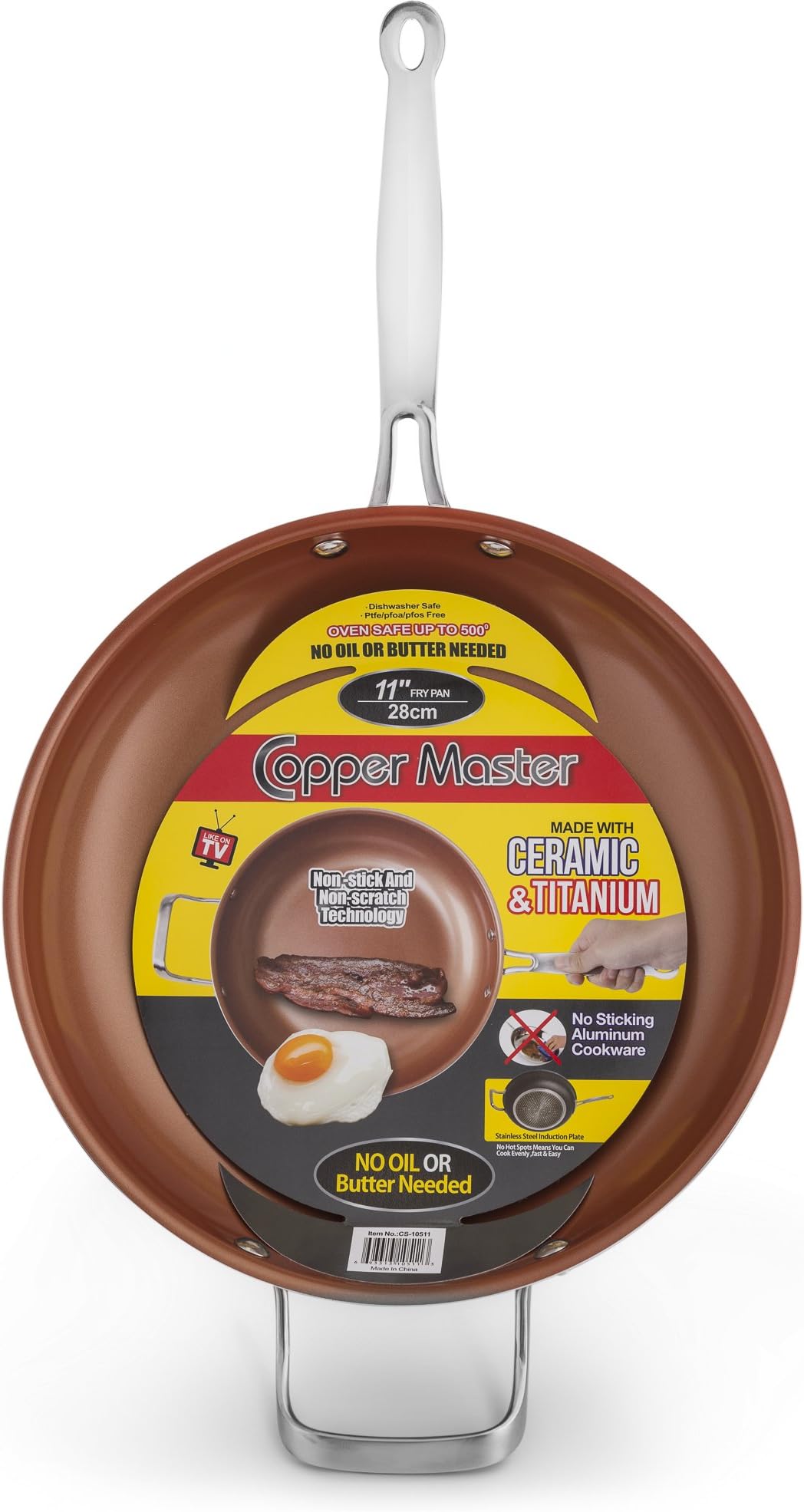 Ceramic & Titanium Non-Stick Frying Pan - 11 inch Dishwasher & Oven Safe Non-Scratch Cookware With Induction Plate - By Copper Master