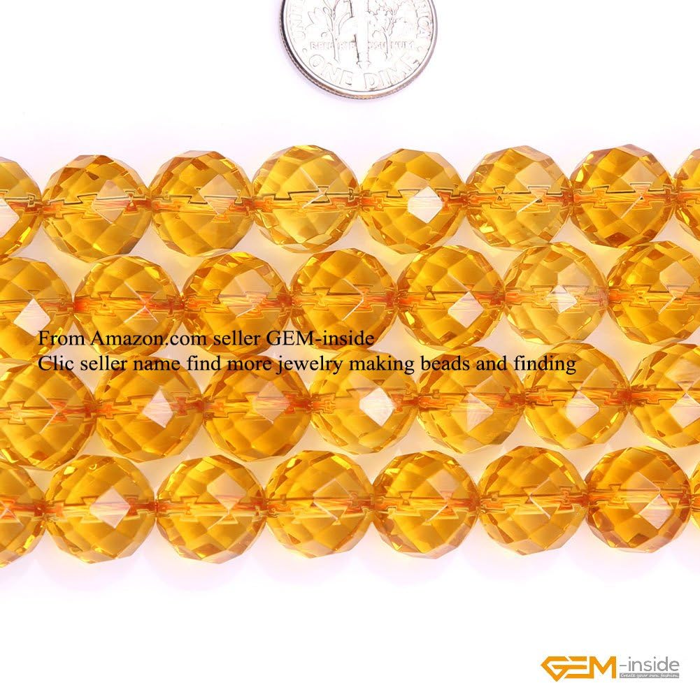 GEM-Inside Genuine Citrine Gemstone Loose Beads Natural 12mm Smooth Round Faceted Beads for Jewelry Making Wholesale Beads Strand 15"