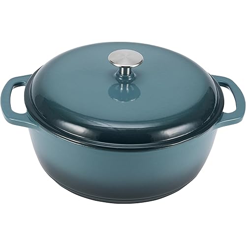 Amazon Basics Cast Iron Dutch Oven Pot with Lid, Enameled, Round, Dual Handles, Heavy-Duty, Medium, 6-Quart, Gray
