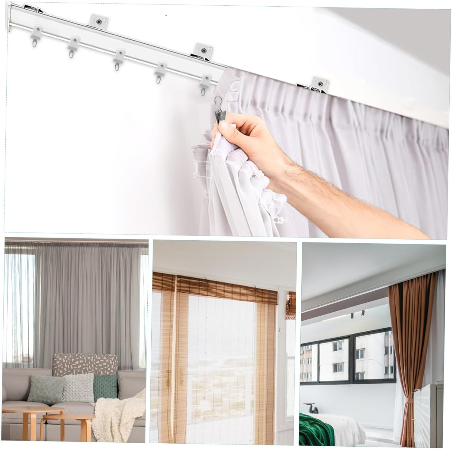5m Wall Mount Curtain Track Curved Curtain Rail Stainless Steel Clips Easy Install Space-Saving
