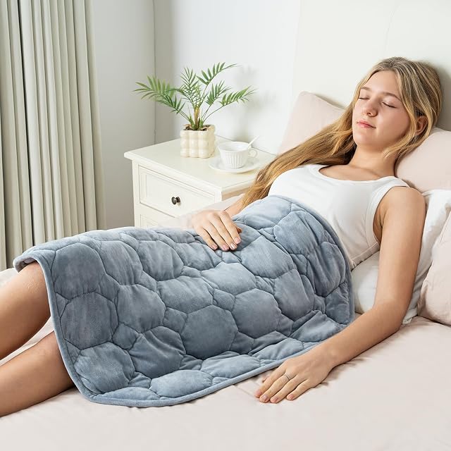 Wemore Weighted Lap Blanket 7lbs for Adults, Small Weighted Blanket for Travel, Calming, Relaxing, Napping and Sleeping, All-Season Weighted Lap Pad, Machine Washable, Light Grey 24x29 inches | Weighted Lap Pad for Relaxation, Stress Relief & Better