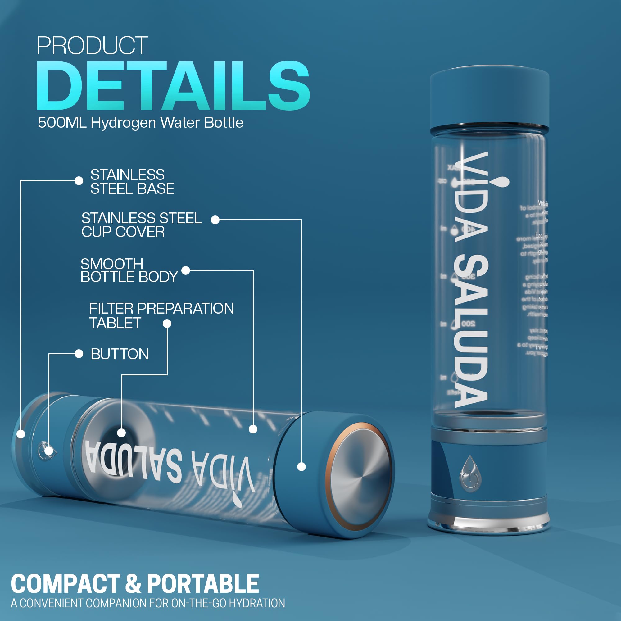Generador de botellas de agua de hidrógeno, menos de 3 minutos recargable, máquina purificadora de agua de hidrógeno de 500 ml, electrodo de titanio y platino, para casa, oficina, viajes,