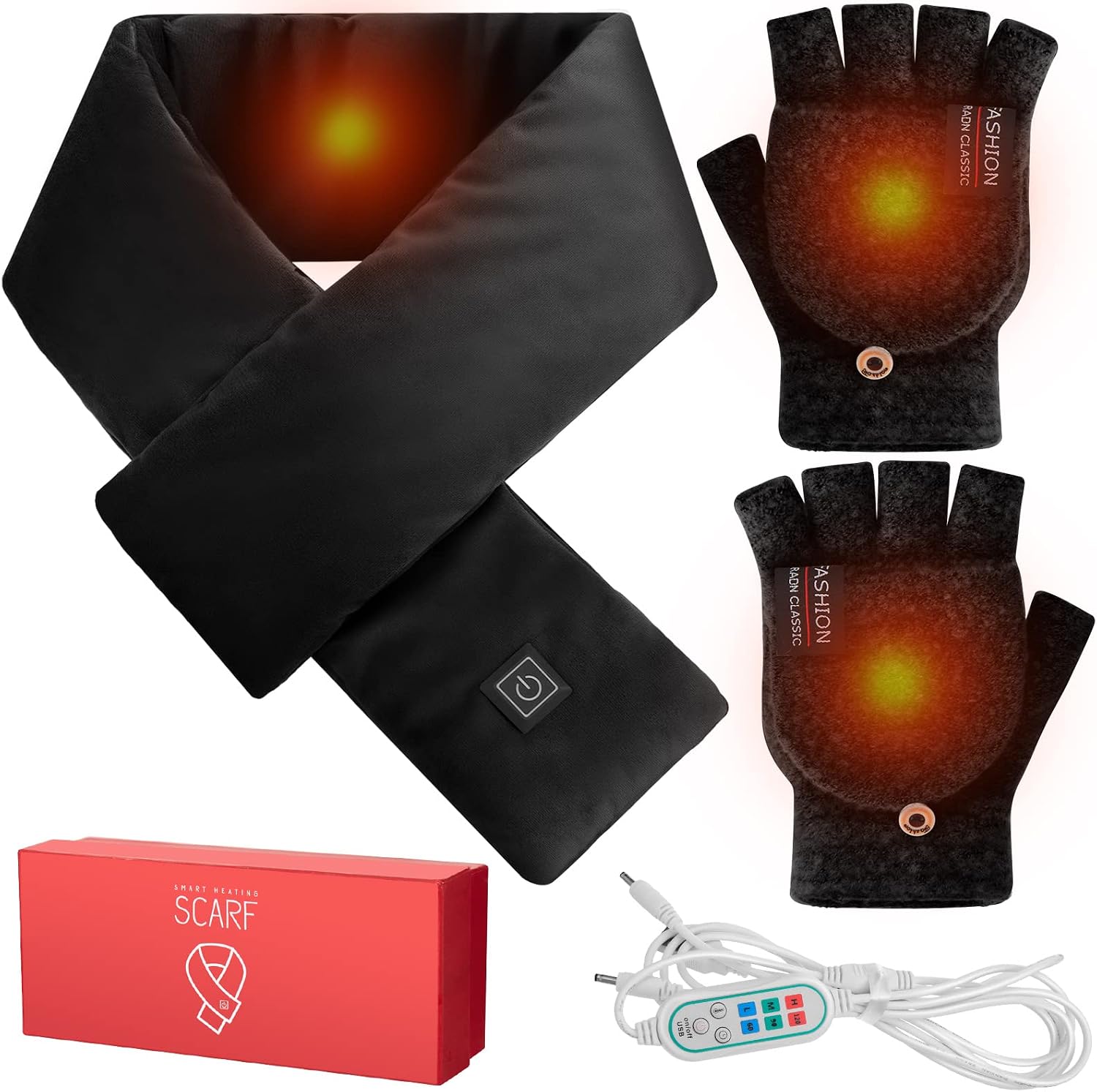 Satinior 2 Sets Unisex USB Heated Gloves Neck Heat Pad Heating Mittens
