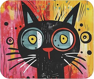 قاعدة ماوس بتصميم قطة مضحكة غريبة الأطوار للاب توب والكمبيوتر - 42، ممحاة، متعدد الألوان