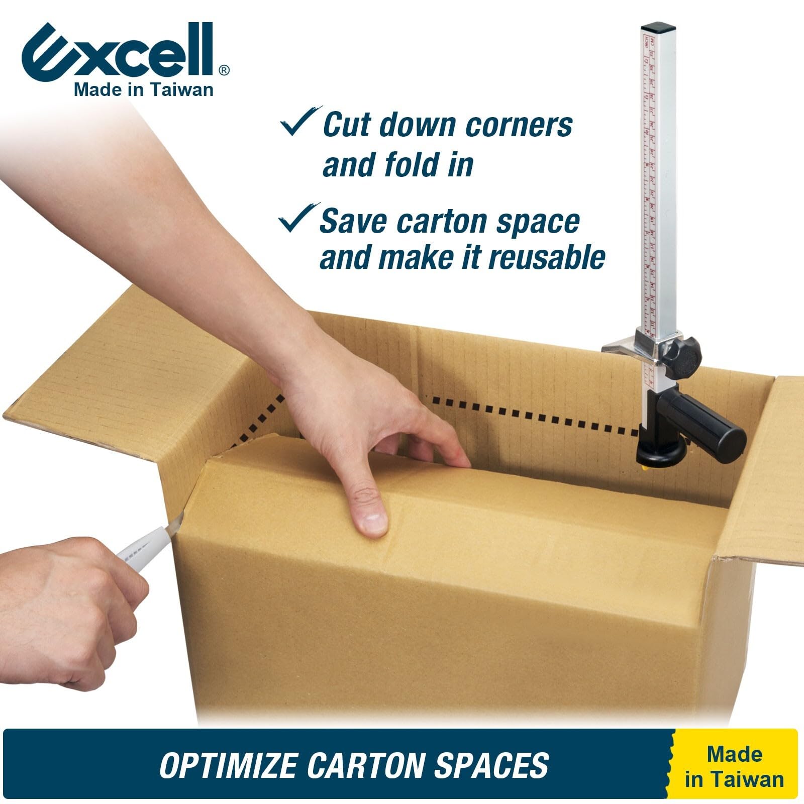 Excell Réducteur de Boîte en Carton avec Couvercle de Lame de Sécurité Outil de Redimensionnement Manuel pour Expédition et Logistique Hauteur Ajustable de 65mm à 305mm