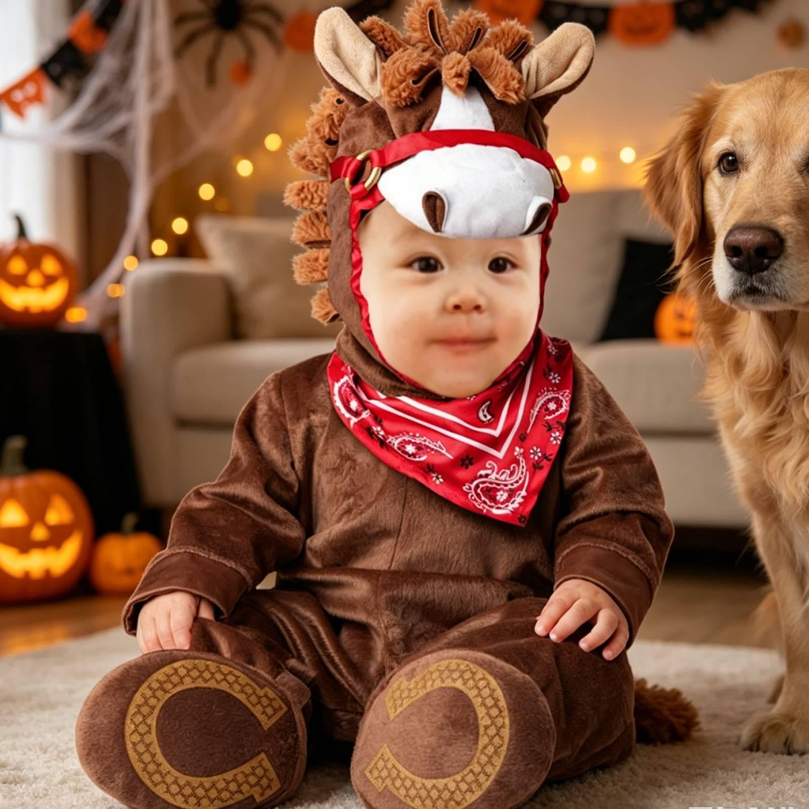 F Fityle Costume da Cucciolo di Animale per Halloween, Travestimento Originale per Feste, Divertente Tuta con Cappuccio per Cosplay e Giochi di Ruolo per, Cavallo Marrone, XL