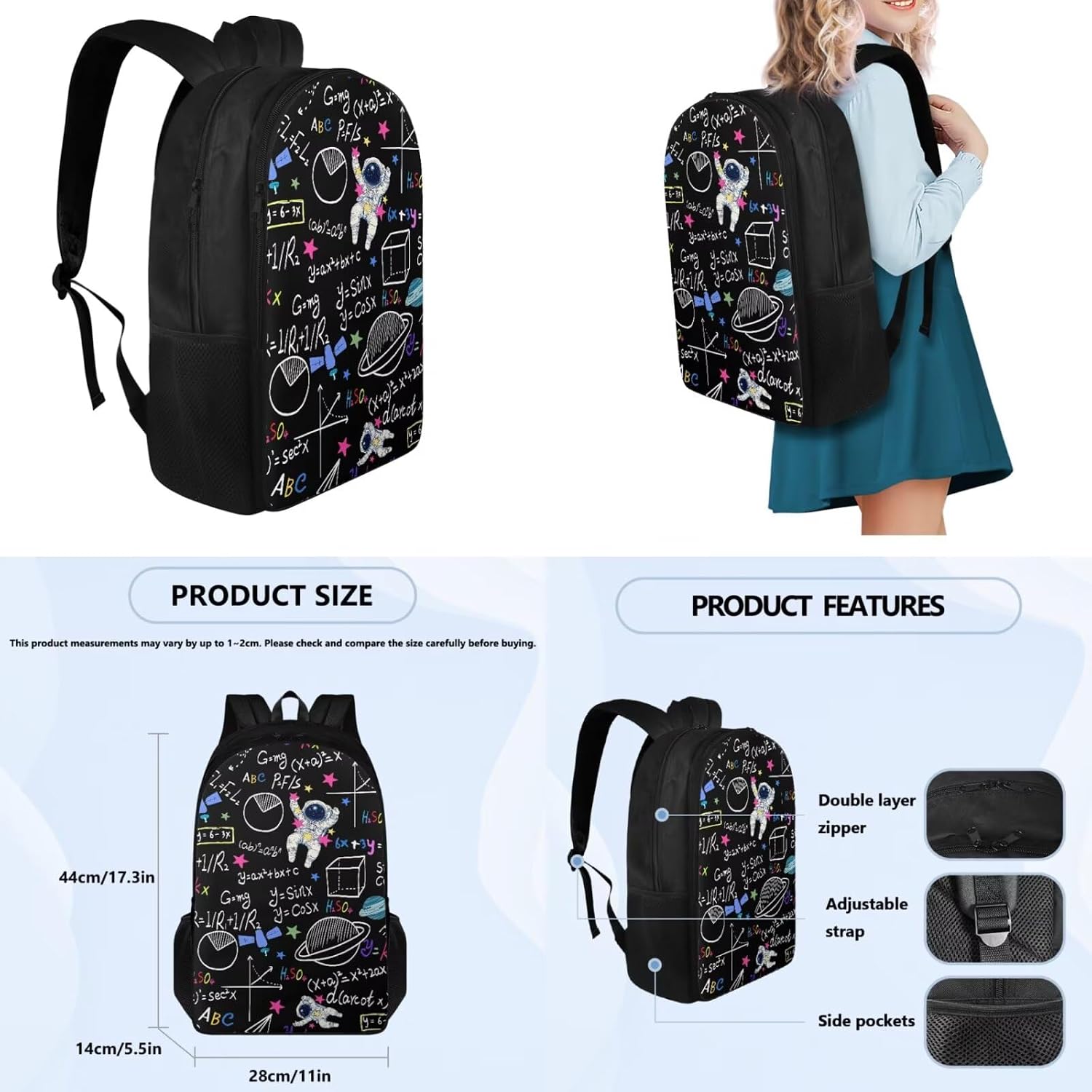 Astronaut Backpack for Boys Girls Backpack with Lunch Box Water Bottle Sling Bag and Zipper Pencil Pouch 4 Pcs Set 17 inch Bookbag with Compartments Lightweight Elementary School Bag for Kids