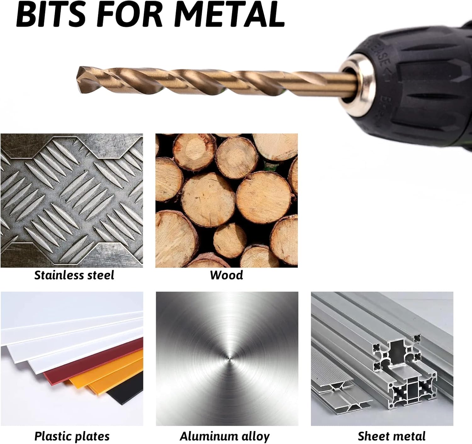 Yougfin Cordless Drill Set 20V with Battery and Charger & Cobalt Drill Bit Set - M35 High Speed Steel, 135° Tip - Twist Jobber Length Kit for Hardened Metal, Cast Iron, Stainless Steel