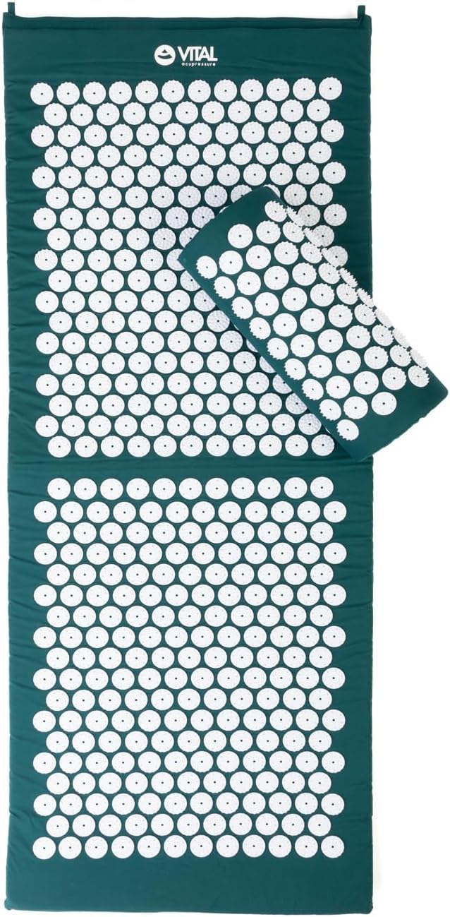 Set d'acupression VITAL XL: tapis d'acupression (130 x 50 cm) et coussin d'acupression ((36 x 15 x 10 cm) + sac en nylon. Housse 100% coton et fleurs hypoallergénique I Pétrole