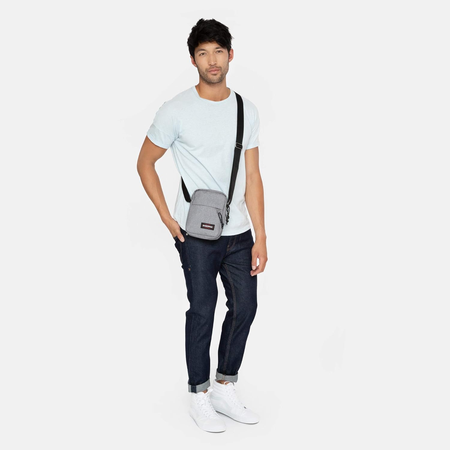 EASTPAK The One – Compact Crossbody Bag with Multiple Zipped Pockets, Adjustable Strap, Everyday Utility, Sunday Grey