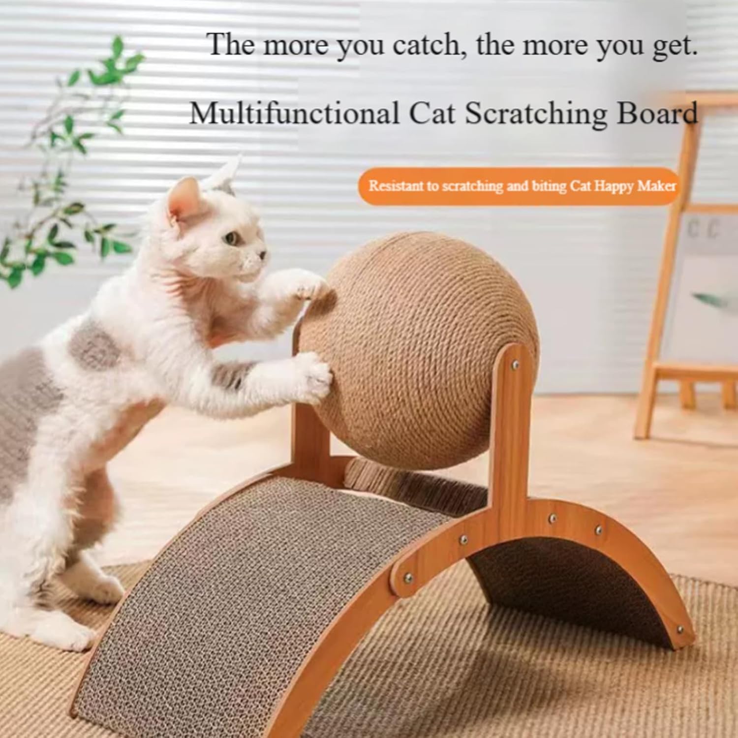 Cat Scratching Ball on Stand, Interactive Cat Scratcher with Arch Bridge & Ball, Scratching Post Board for Indoor Cats, Furniture Protection Pet Toy (L)