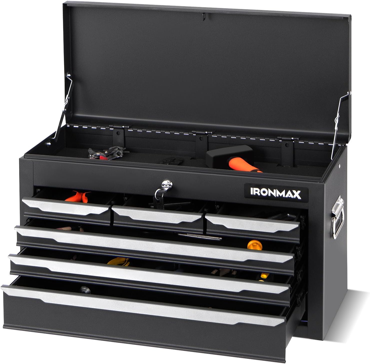 IRONMAX Portable Tool Box, 6 Drawers 24’’ Lockable Tool Storage Organizer Toolbox with Ball-Bearing Slides & Liner, Metal Tool Chest for Warehouse, Garage, Workshop, Household