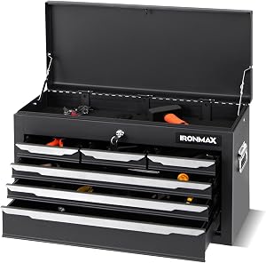 IRONMAX Portable Tool Box, 6 Drawers 24’’ Lockable Tool Storage Organizer Toolbox with Ball-Bearing Slides & Liner, Metal Tool Chest for Warehouse, Garage, Workshop, Household