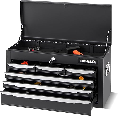 IRONMAX Caja de herramientas portátil, 6 cajones de 24 pulgadas, organizador de herramientas con cerradura con portaobjetos y forro, caja de