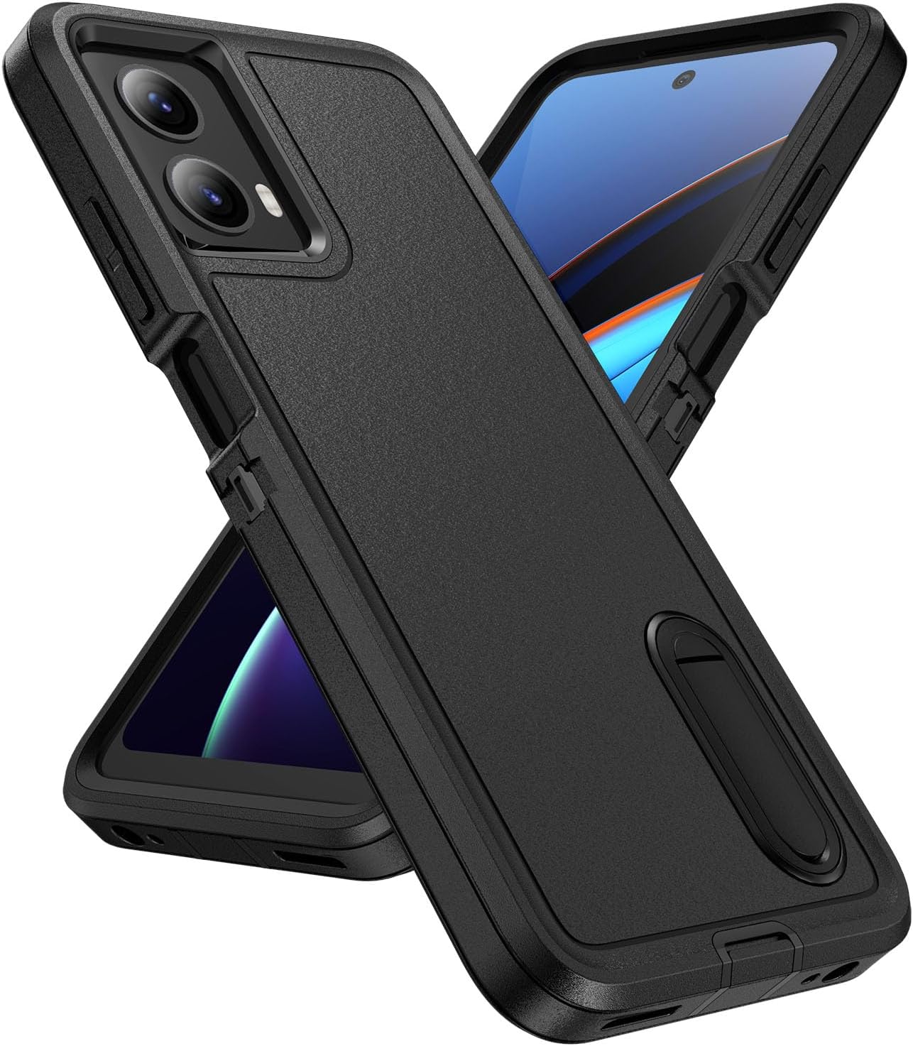 IDweel for Motorola Moto G Play 2024 Case, for Moto G 5G 2024 with Kickstand, 3 in 1 Shockproof Hybrid Durable Heavy Duty Protection Hard PC Cover Soft TPU Bumper, Black