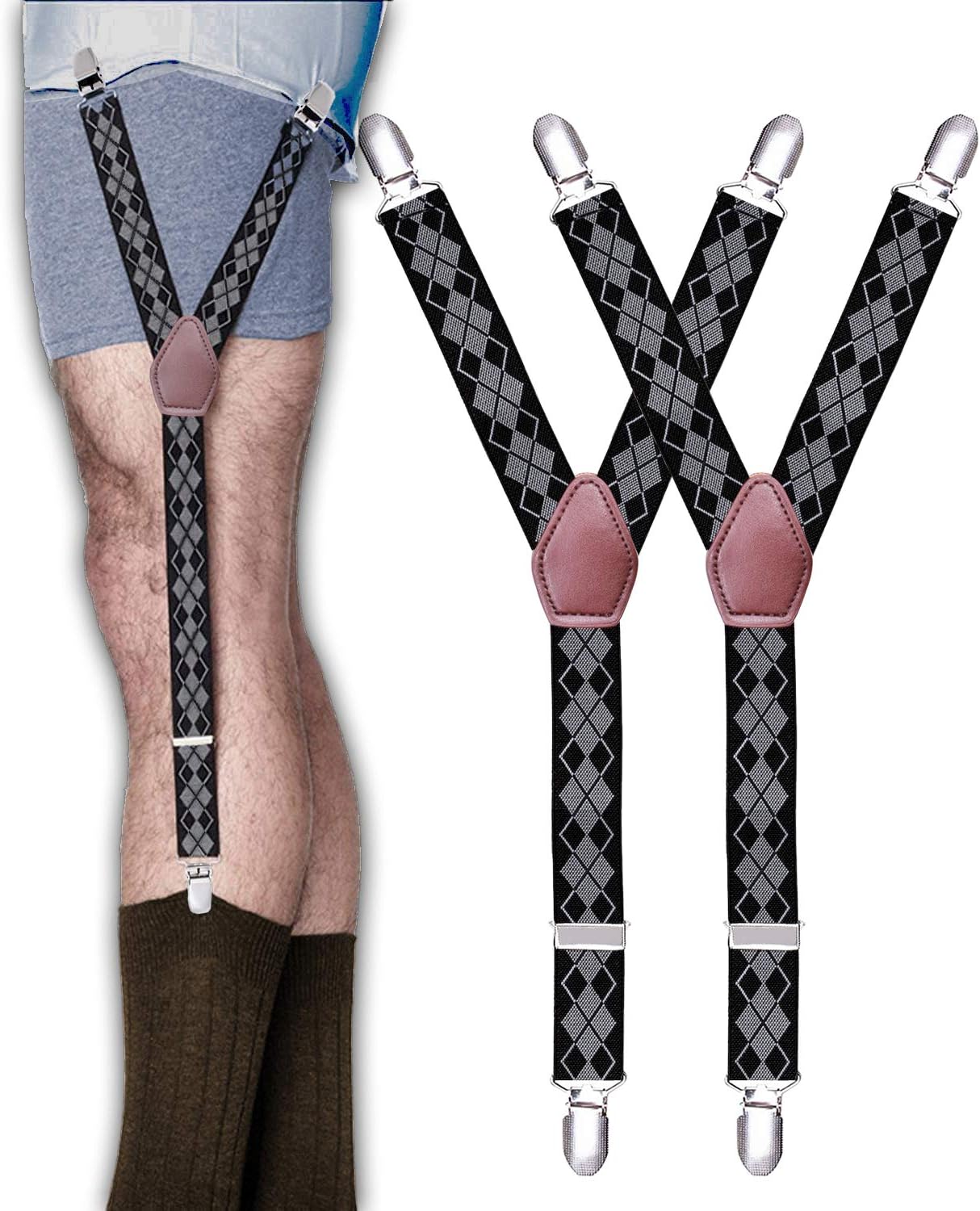 Mens Shirt Stays - STAY GENT Y Style Shirt Garters Suspenders with Non-Slip Locking Clamps and Adjustable Straps - Free cutting to fit your length