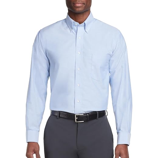 Van Heusen Men's Long Sleeve Oxford Dress Shirt, Blue, Large