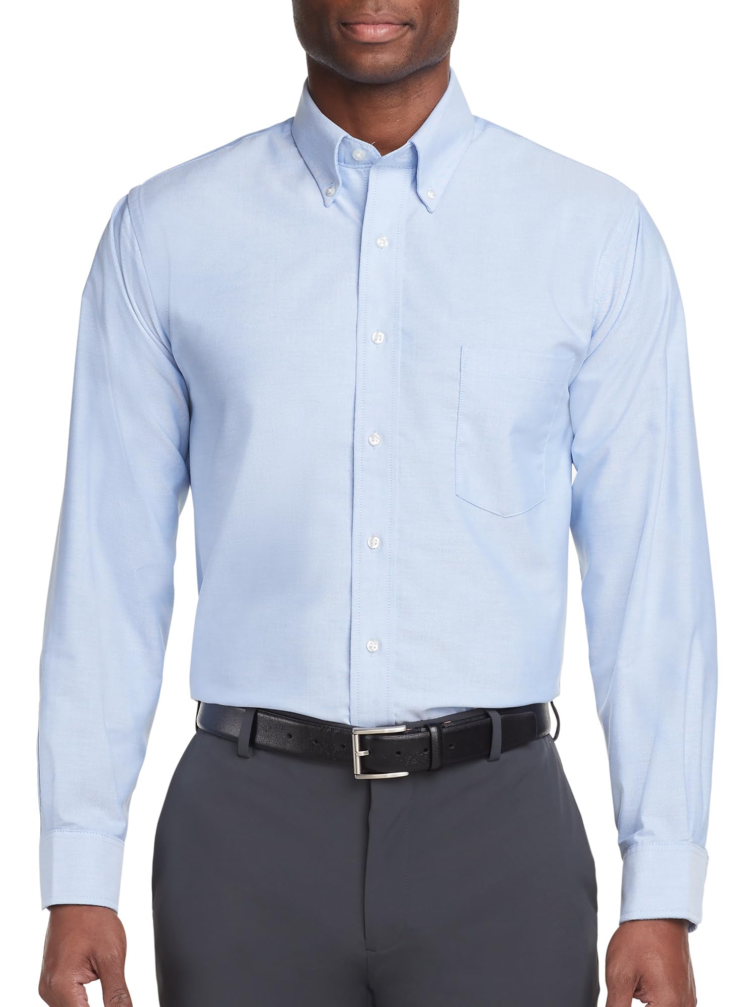 Van Heusen Men's Dress Shirt Regular Fit Oxford Solid Buttondown Collar, English Blue, Medium