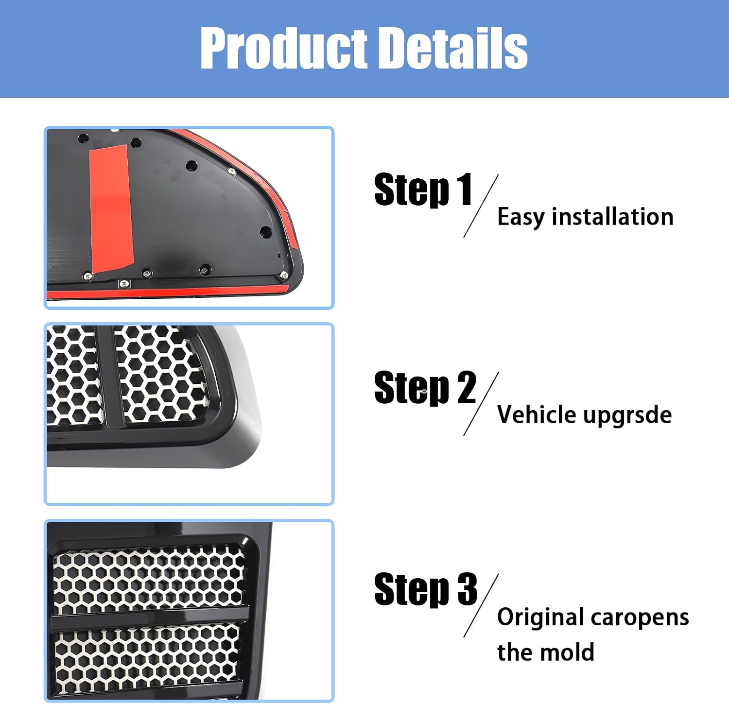 Hood Vent Trim Cover Compatible with Ford Bronco 2/4 2026 2025 2024 2023 2022 2021 Gloss Black Air Vent Outlet Grille Cover Trim(Not for Bronco Sport Not for Raptor)