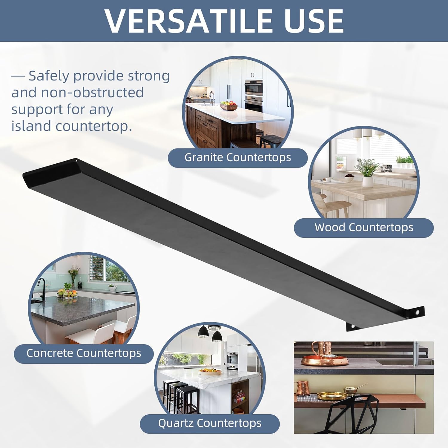 Hidden Island Countertop Support Bracket, 2 Pack Heavy Duty Iron Kitchen Island Support Floating Bracket with Screws for Granite/Wood/Concrete/Quartz Countertops, 34 Inch