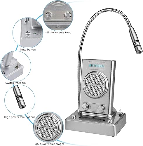 Miniatura 4 de Retekess TW102 Intercomunicador de ventana, sistema de intercomunicación, micrófono de 8 M, micrófono inalámbrico de conexión, altavoz para escuela