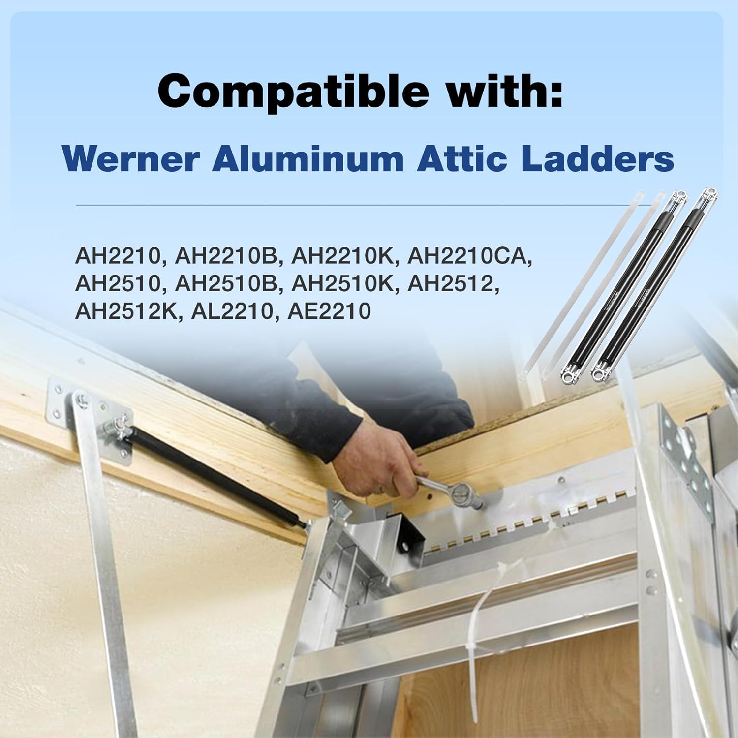 36-80 Standard Strut Kit For Werner Aluminum Attic Ladders AH2210, AH2210B, AH2210K, AH2210CA, AH2510, AH2510B, AH2510K, AH2512, AL2210, AE2210, Heavy Duty Pull-Down Attic Ladders Replacement - 1 Pair