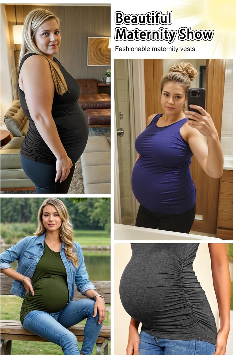 PARNIXS Summer Women's Maternity Tank Top Comfy Sleeveless Maternity Clothes - Image 5