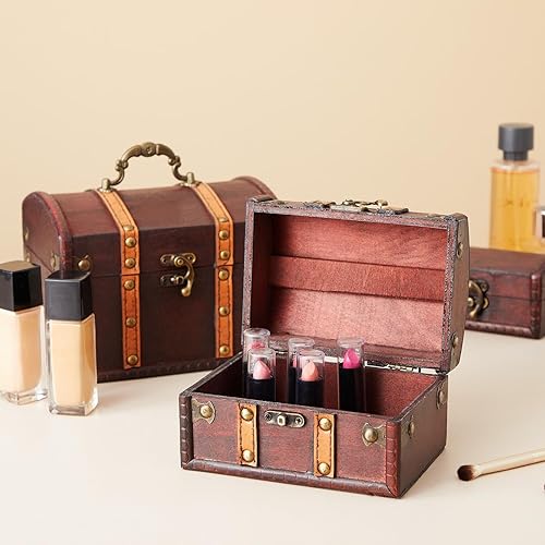 Miniatura 3 de Juvale Cajas de almacenamiento del cofre del tesoro, madera marrón oscuro, estilo antiguo, juego de 3 - Decoración de cofre pirata y caja del tesoro