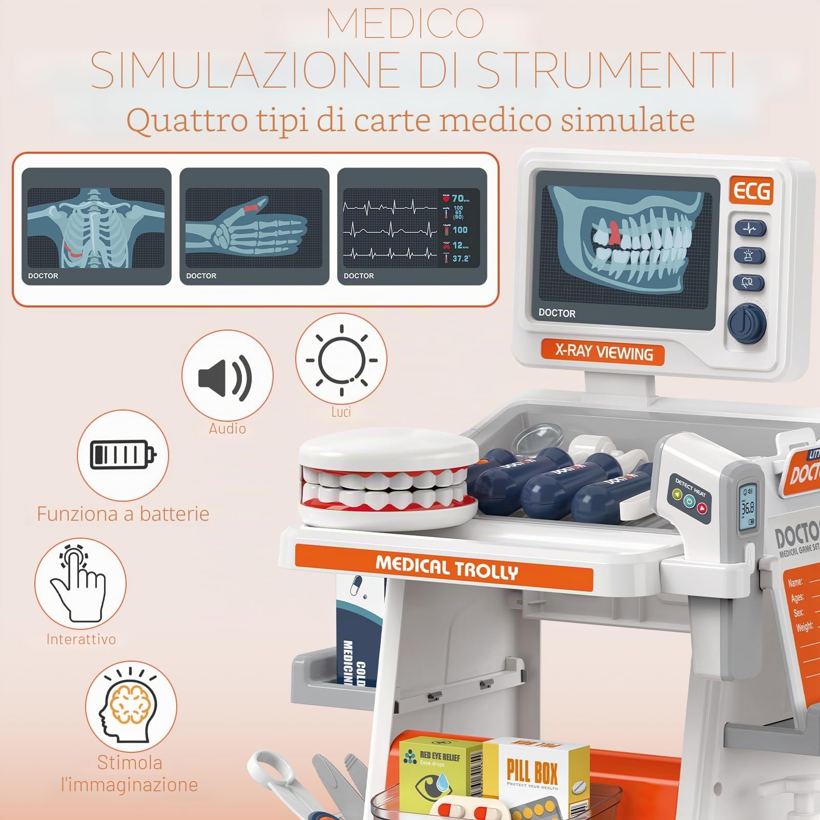 RedCrab Kit Dottore Bambini, 30 Giocattolo Medico Accessori con Stetoscopio, Termometro e Siringa, Giochi di Ruolo Regalo Giocattolo Educativo per Bambini 3+ Anni