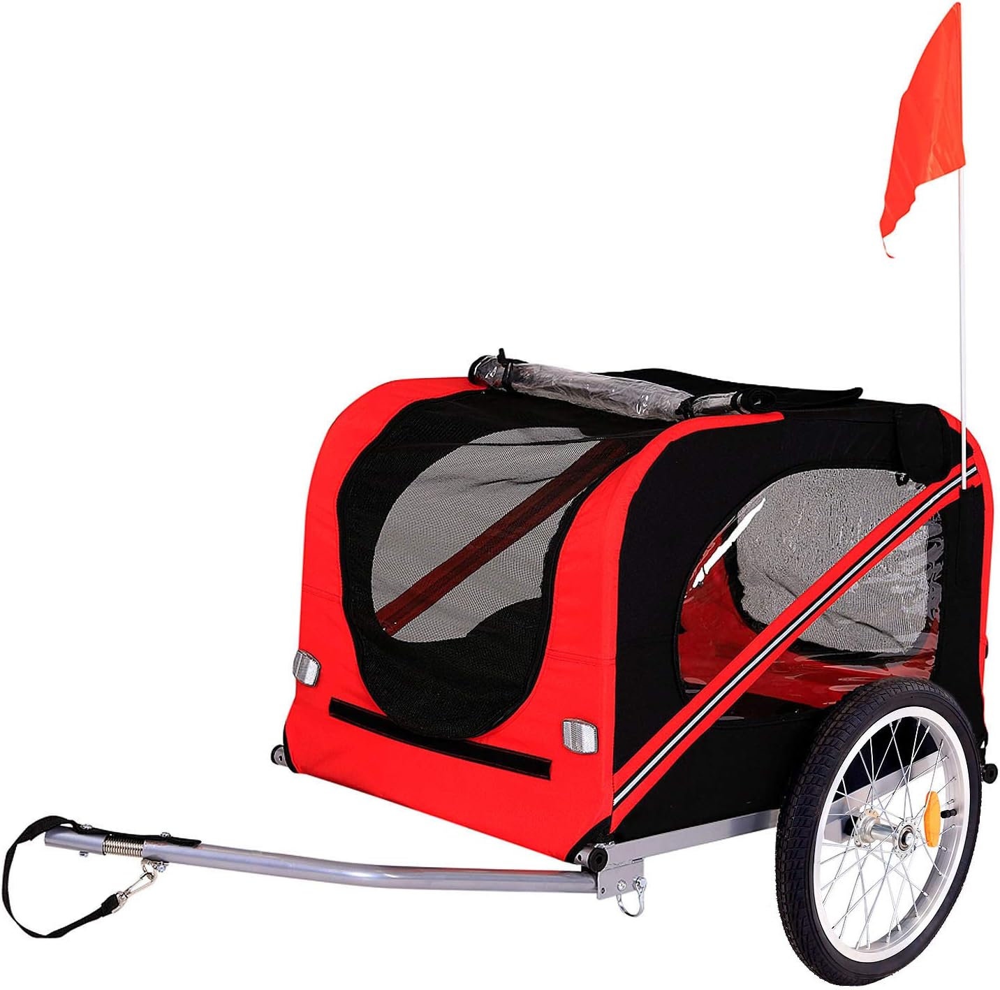 lionto Bicycle Trailer for Dogs with Towing Hitch and Seat Belts Dog Trailer Red/Black