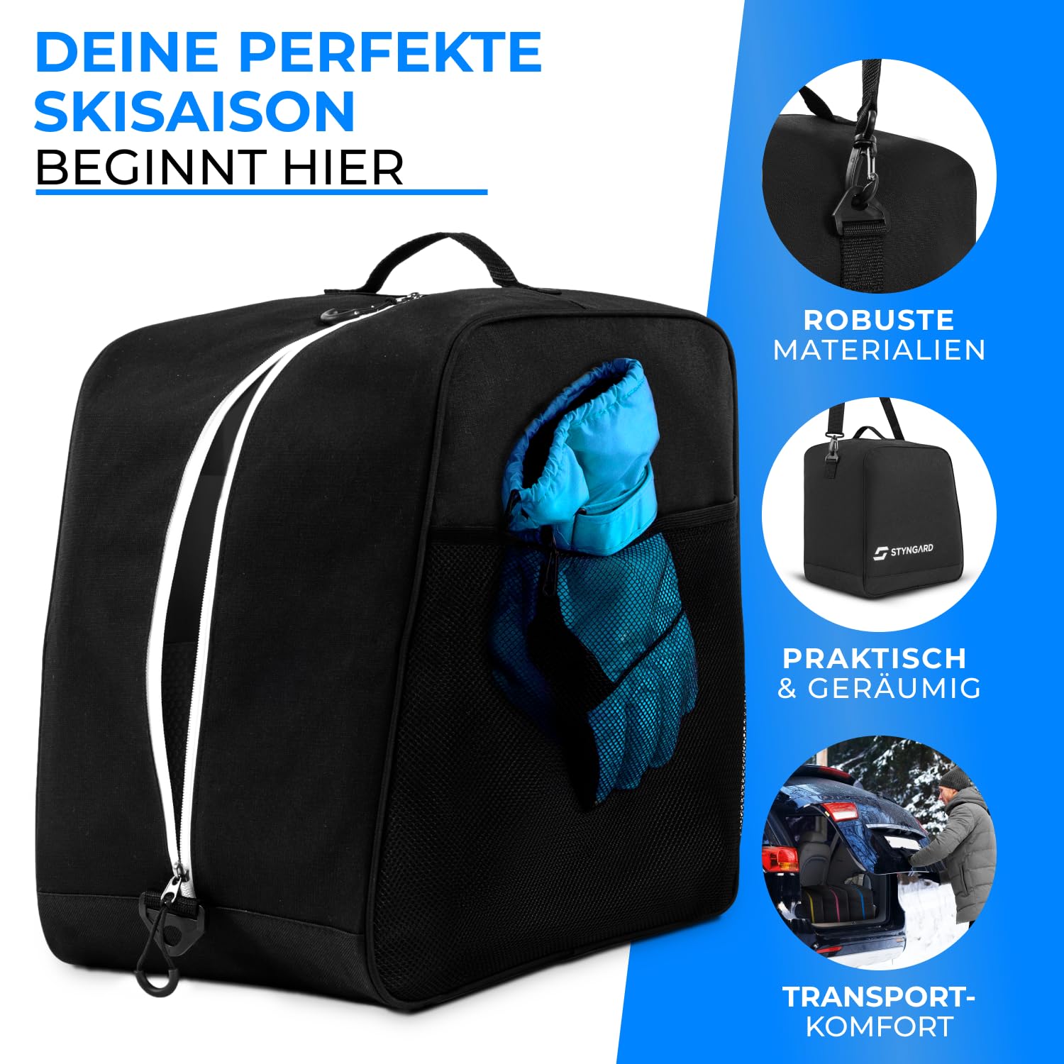 STYNGARD Skischuhtasche mit Platz für Zubehör [38 L] - Tasche für Skischuhe mit - Skischuhe Tasche - Skistiefeltasche - Modell Cortina