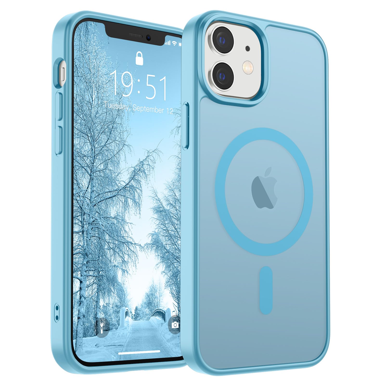 SUPFINE Magnetic for iPhone 12 Mini Case &amp; iPhone 13 Mini Case (Compatible with MagSafe) (Military Grade Drop Protection) Translucent Matte Shockproof Phone Cover,Light Blue