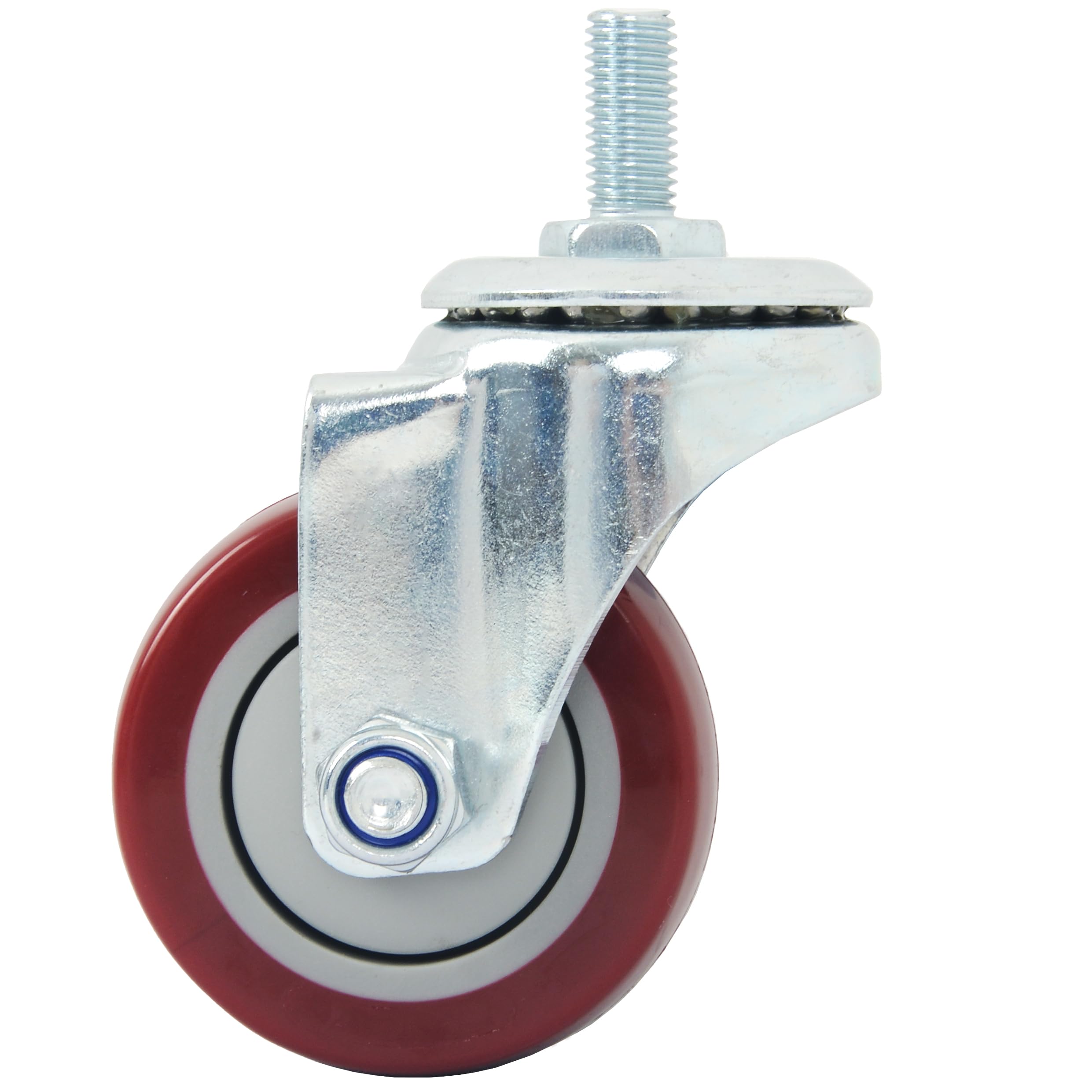 Finnhomy Swivel Caster Wheels 3 Inch Threaded Stem Casters Set of 4 Heavy Duty 1/2"-13 x 1" Anti-wear Polyurethane Industrial Castor Wheels for Cart/Furniture Load Bearing 2200 Lbs Smooth Casters Red