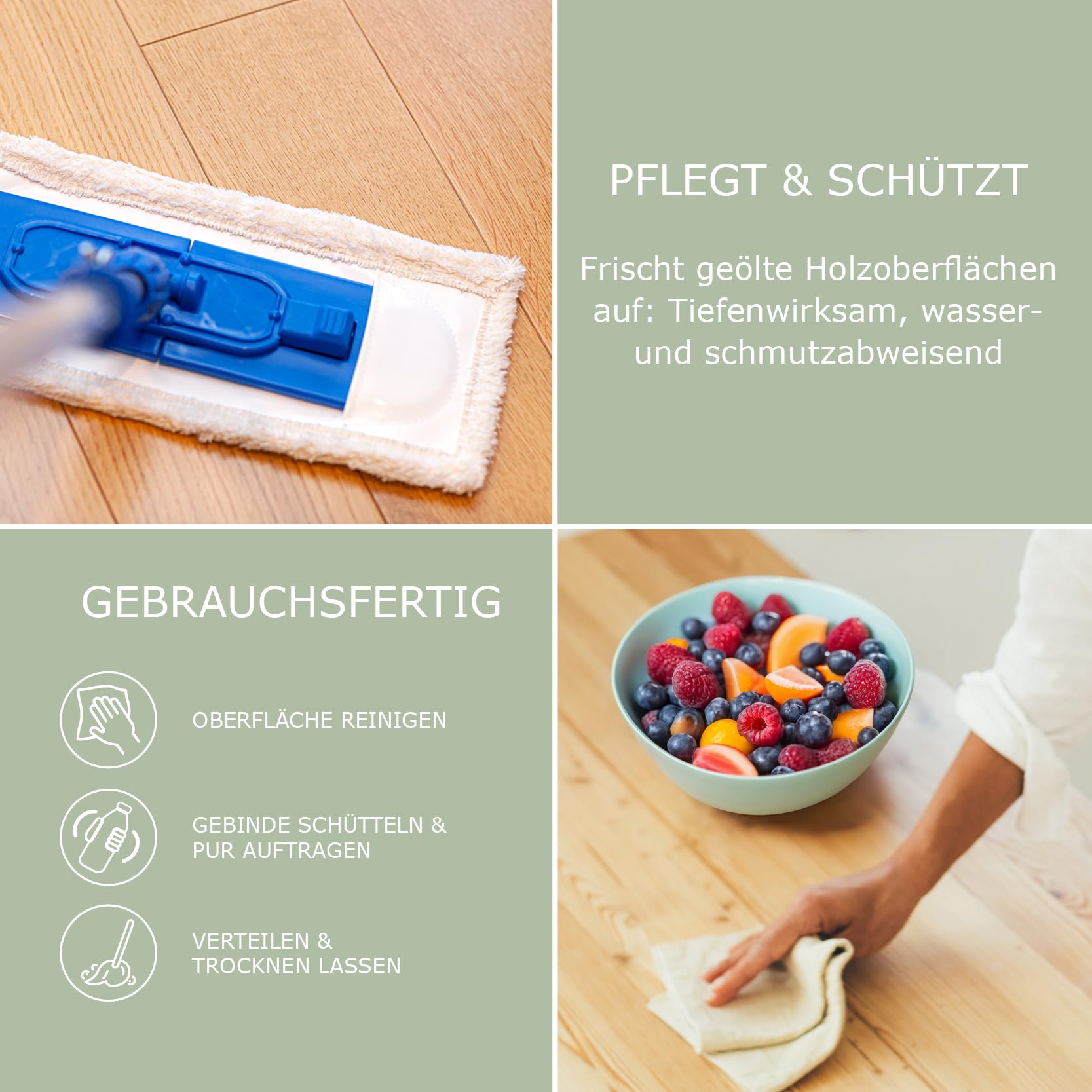 OLI NATURA Holz-Refresher - lösemittelfreies Hydro-Pflegeöl - 1L | Zur Pflege und Auffrischung geölter Möbel, Treppen, Holzböden, Kinderspielzeug & mehr - ergiebig, antistatisch & VOC-frei