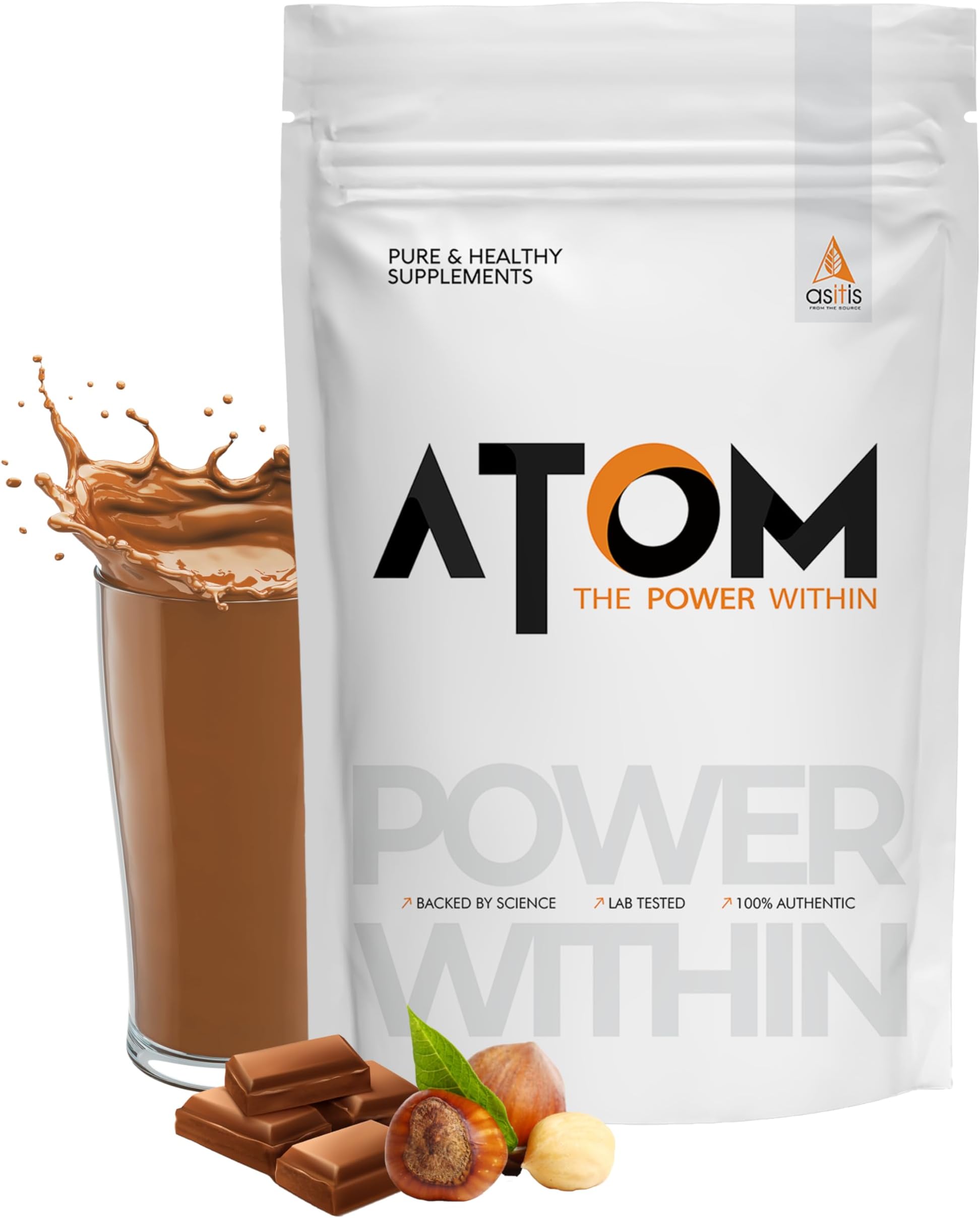 AS-IT-IS ATOM Whey Protein Isolate 1kg | 29g protein, 6.1g BCAA & 12.9g EAA | Ultra Pure-Fast Acting Protein | Choco Hazel Fusion Flavor