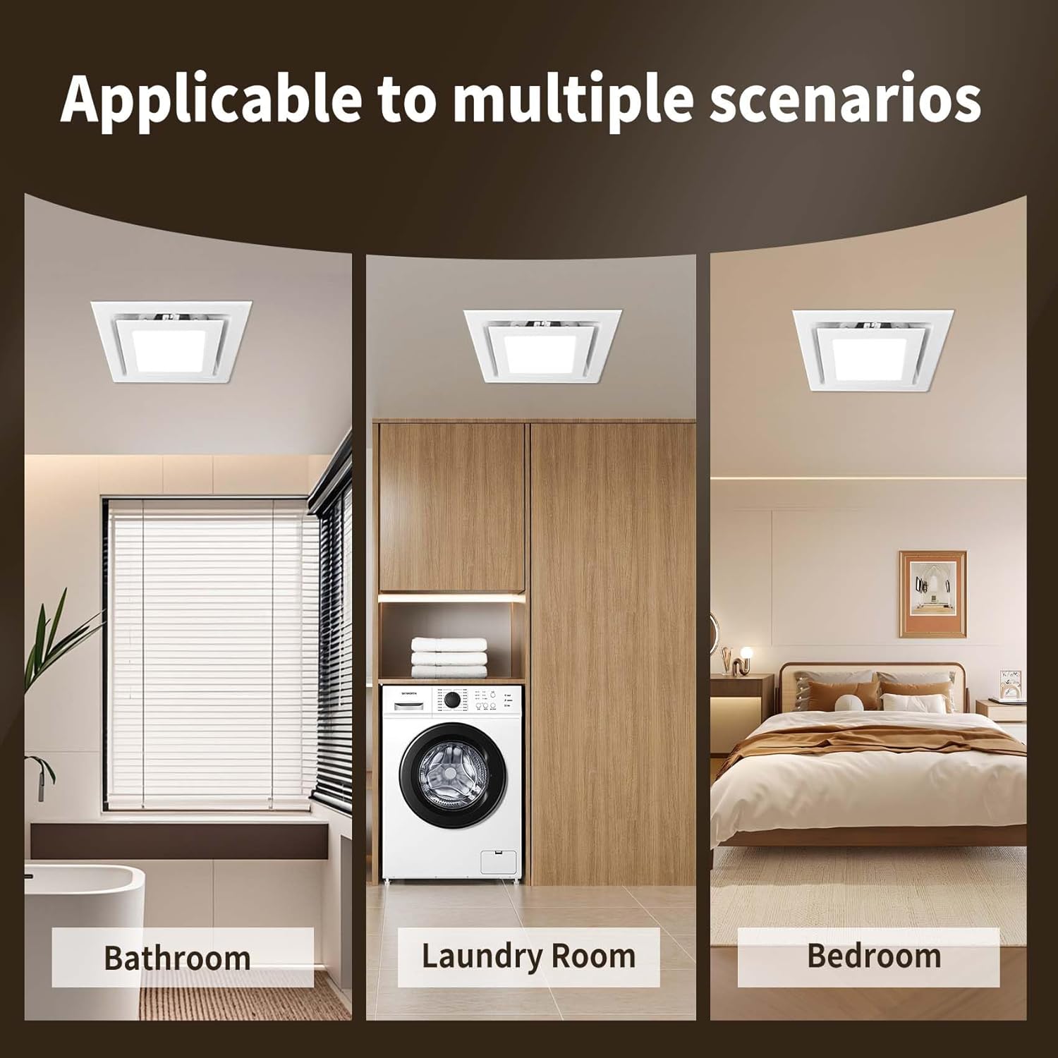 10" Bathroom Exhaust Fan with LED Light, Ultra Quiet Square Bath Fan Light Combo, Ceiling Mount, 110 CFM 1.0 Sones, 4" Duct, 8x8 Mount