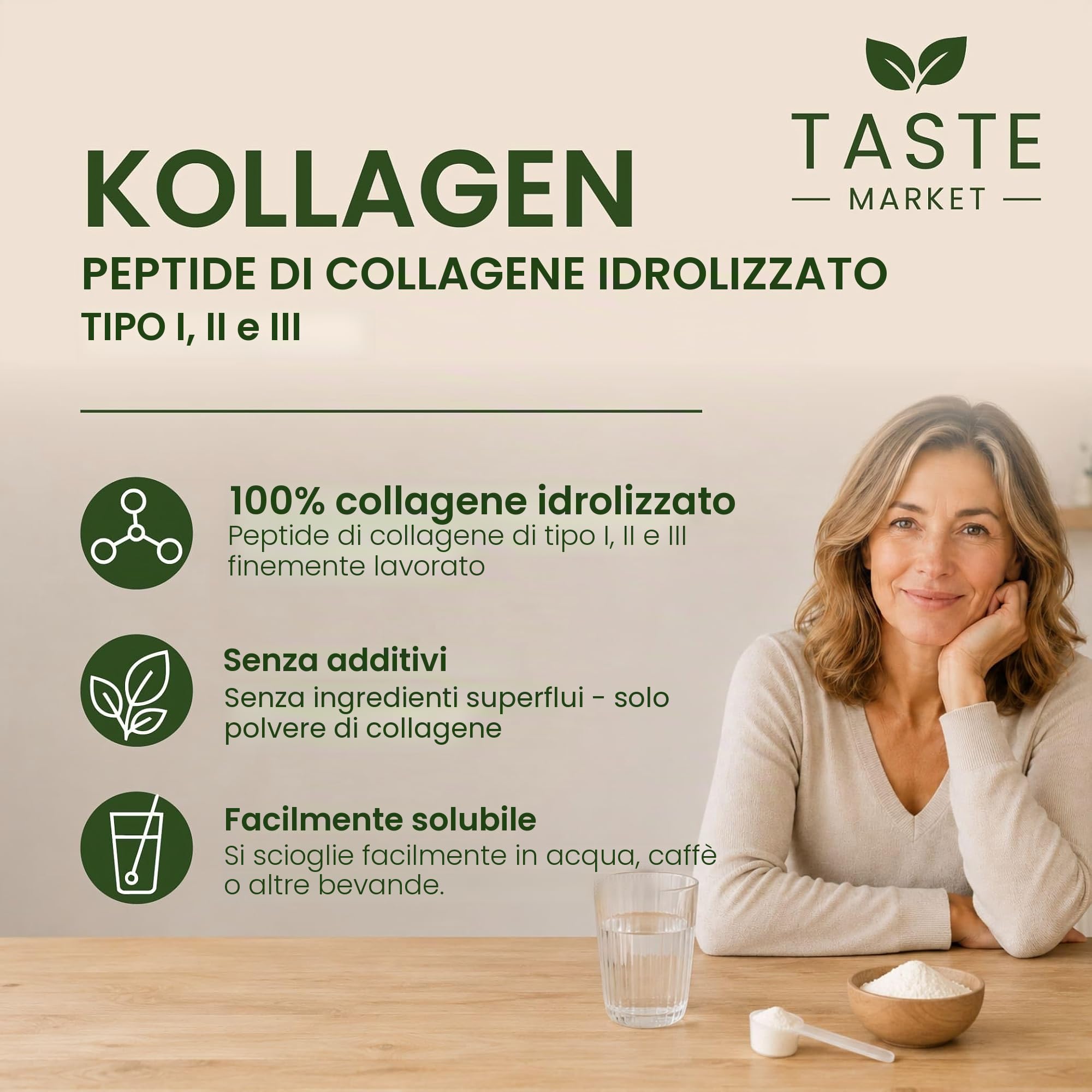 Collagene polvere 2 kg a scelta di misure | Collagene idrolizzato senza additivi | insapore | polvere proteica | peptidi tipo 1,2,3 (2 kg)