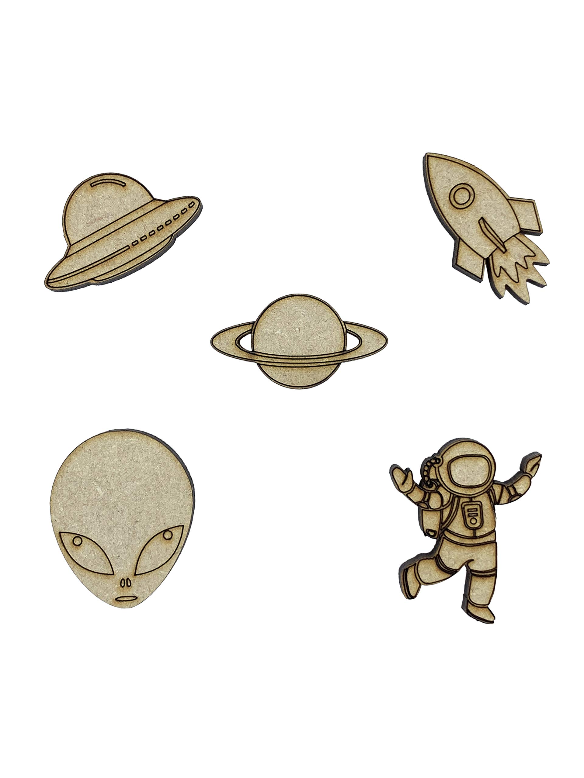 The Crafty Cow 20X Space Ufo Alien Planet Rocket 3Cm Wood Craft Embelishments Laser Cut Shape