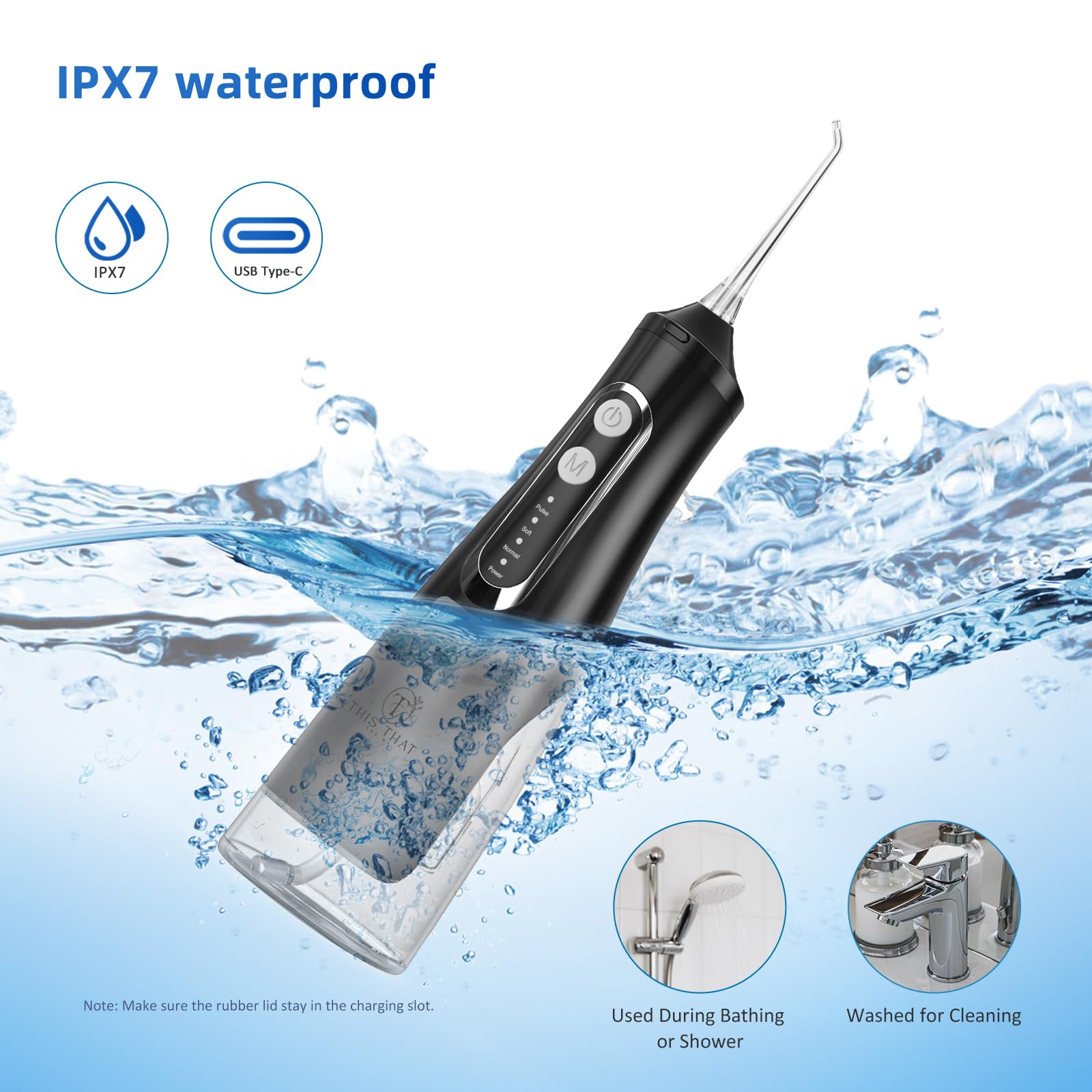 TTFM - Irrigador dental eléctrico para dientes y encías, irrigador oral portátil dental, 4 modos de presión, capacidad de tanque de 310 ml, limpiador de dientes impermeable IPX7 recargable, irrigador