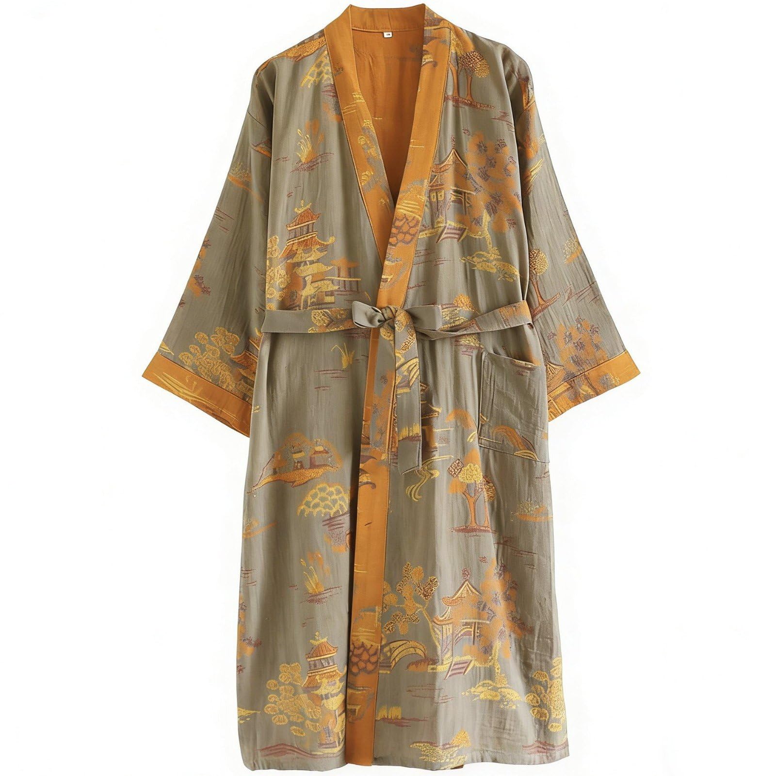 Kimono de algodón con cinturón para hombre con diseño estampado jacquard elegante
