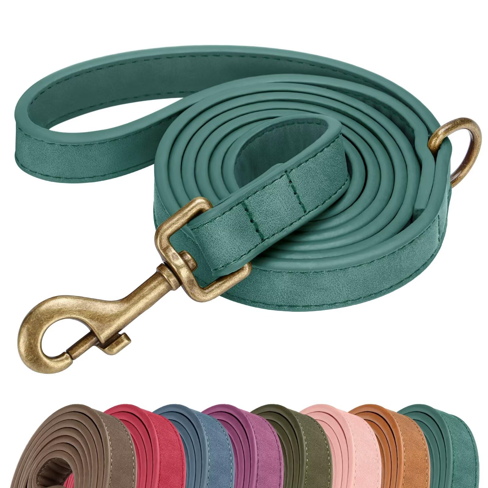 Didog Stylish PU Leather Dog Leash for Large Dogs, Easy to Clean 5ft Dog Leashes for Medium Dogs, Fashionable and Elegant for Walking, Running and Training,Green, M
